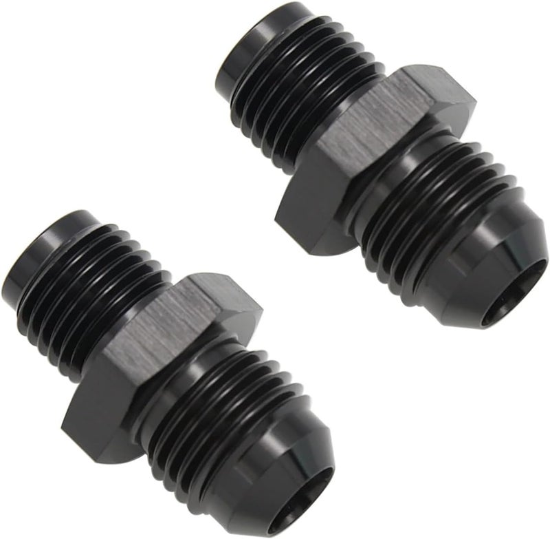 KRD PERFORMANCE Aluminum -6AN AN6 Male Flare to 1/2 x 20 Male Thread Inverted Seat Adaptor Fittings Inv Flare Connector, Black, Pack of 2 - Image 1